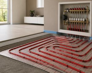 Home Vloerverwarming droog systeem met isolerende platen en verwarmingsbuizen voor efficiënte warmteverdeling